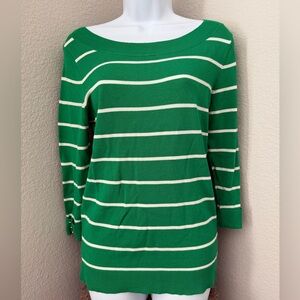 New York & Company Womens Green Long Sleeve Striped Sweater Size Small